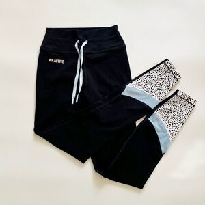 White Fox Active High Rise Leggings Black Drawstring Mesh Panel XS